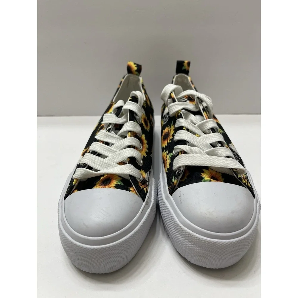 Hot Topic Women's Sunflower Skull Platform Low Top Canvas Sneakers Shoes Size 8
